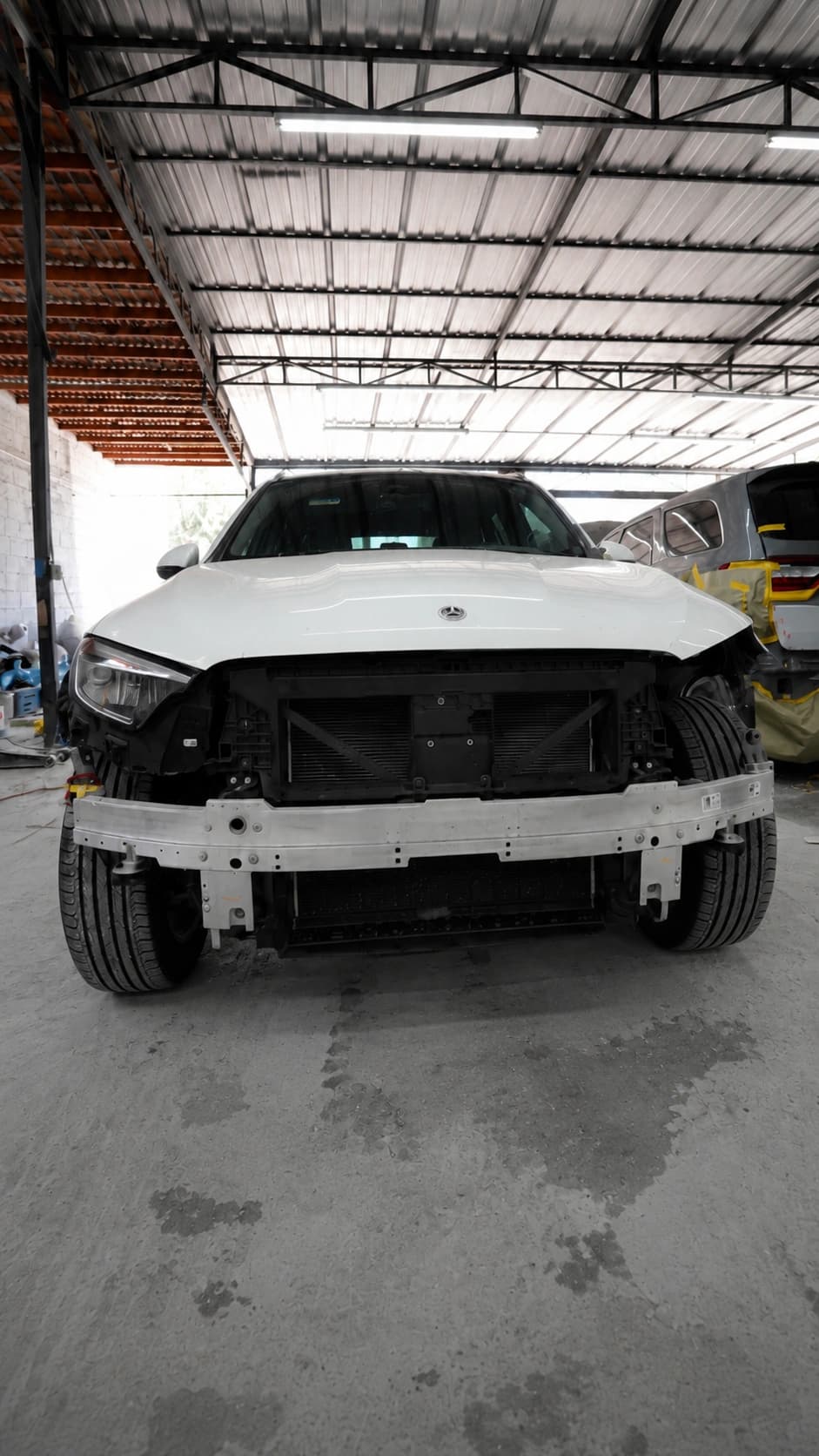 Vehicle collision damage before repair work